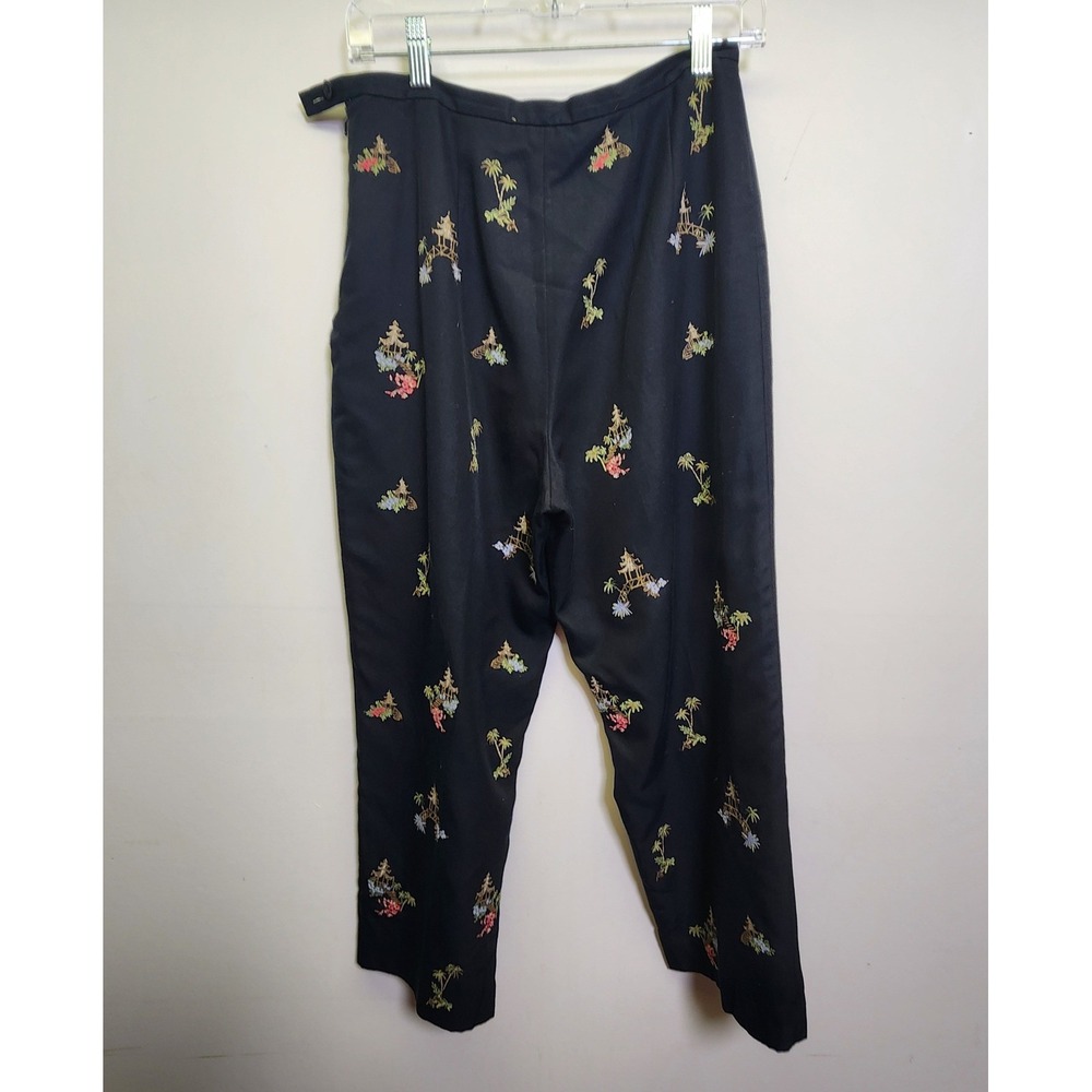 Vtg Talbots Petites Embroidered Silk Cotton Crop Pants Sz 10 Asian Motif Pagoda - Picture 2 of 10